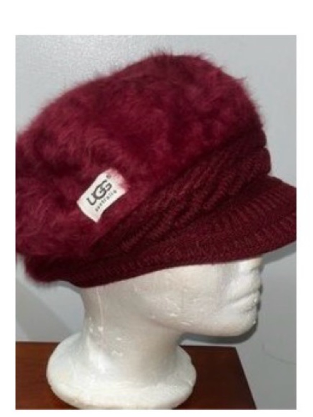 UGG Women's Burgundy Faux-Fur Knit Visor Hat